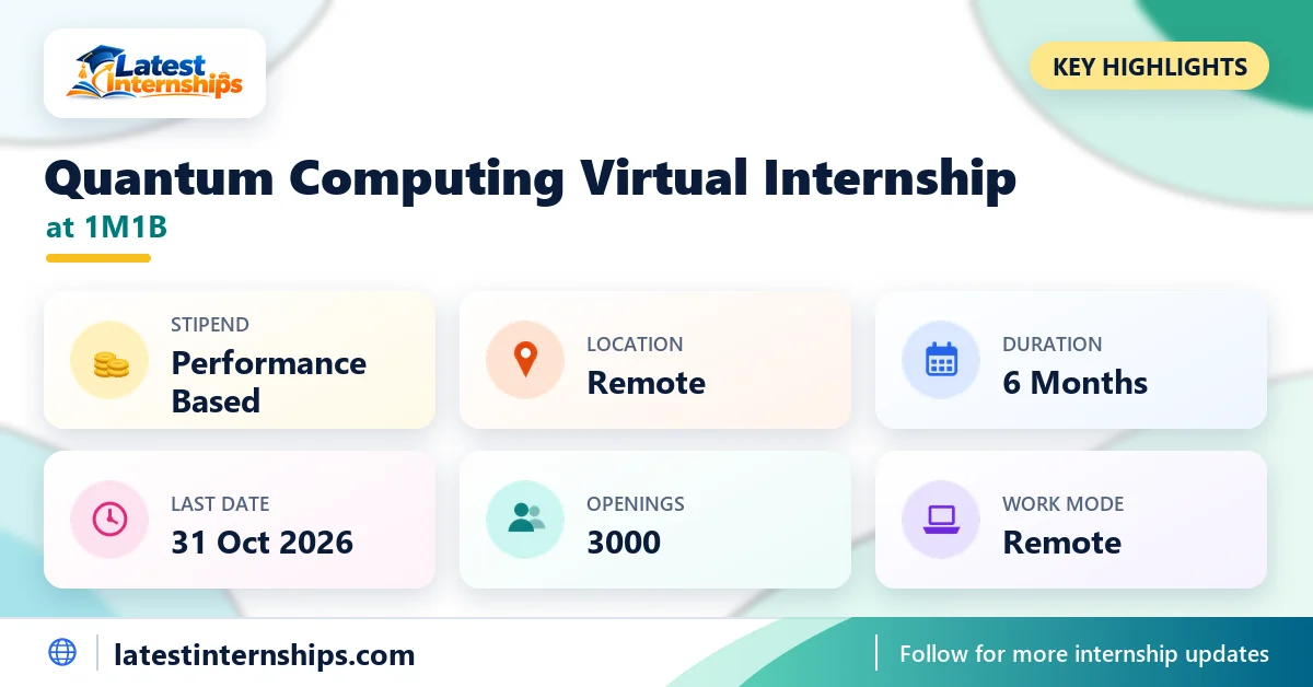 Key facts of the 1M1B Quantum Computing Virtual internship: stipend, location, duration, last date, openings and work mode