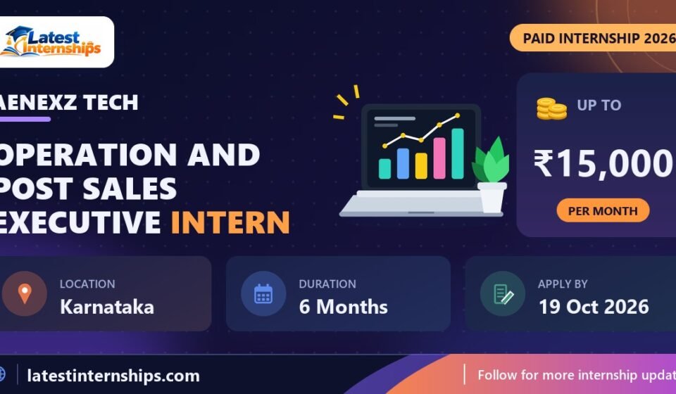 aenexz tech Operation and post sales Executive internship banner with stipend, location, duration and last date