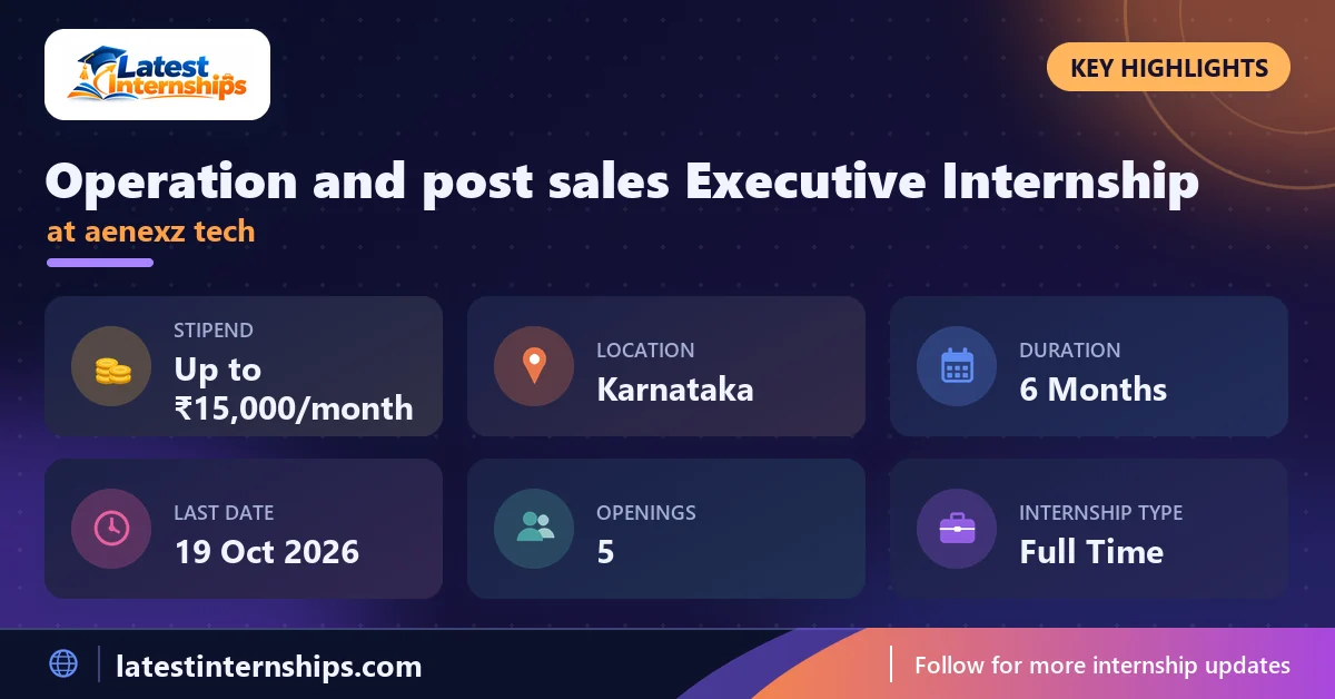 Key facts of the aenexz tech Operation and post sales Executive internship: stipend, location, duration, last date, openings and work mode