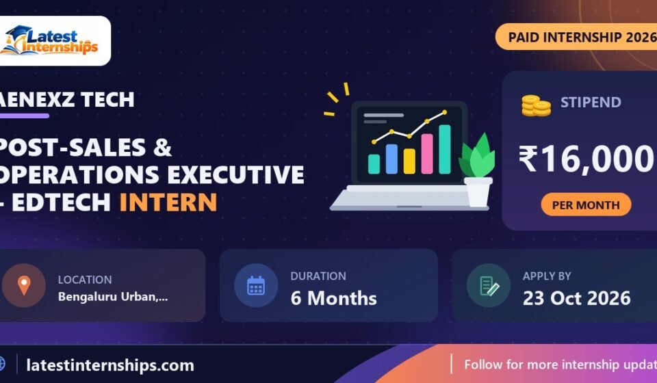 aenexz tech Post-Sales & Operations Executive – EdTech internship banner with stipend, location, duration and last date