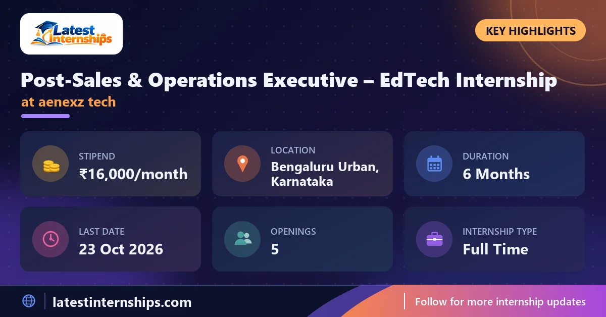 Key facts of the aenexz tech Post-Sales & Operations Executive – EdTech internship: stipend, location, duration, last date, openings and work mode