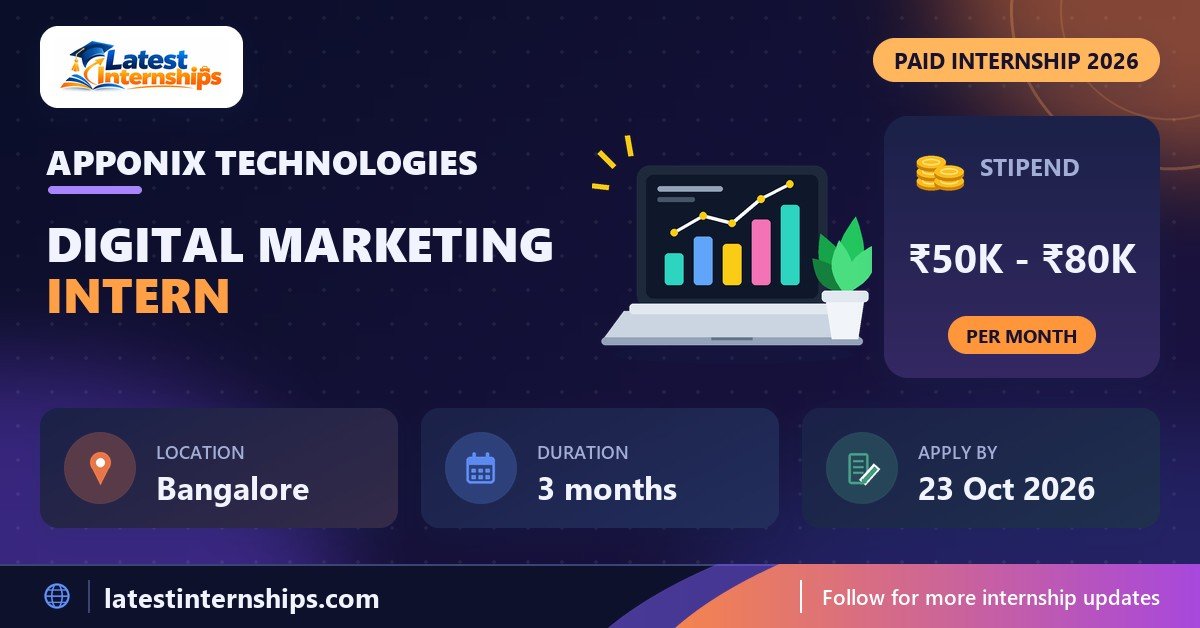 Apponix Technologies Digital Marketing internship banner with stipend, location, duration and last date