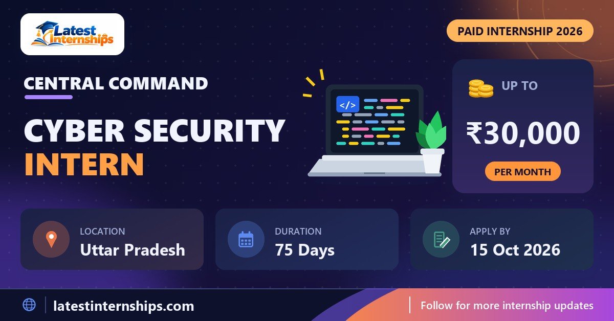 Central Command Cyber Security internship banner with stipend, location, duration and last date