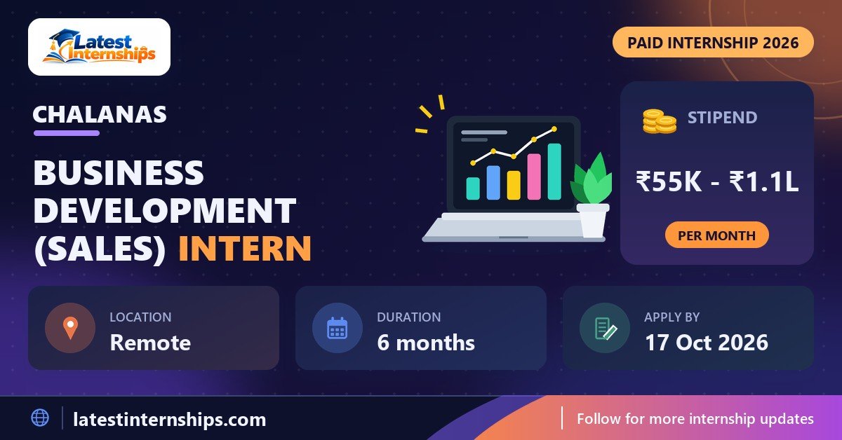 Chalanas Business Development (Sales) internship banner with stipend, location, duration and last date