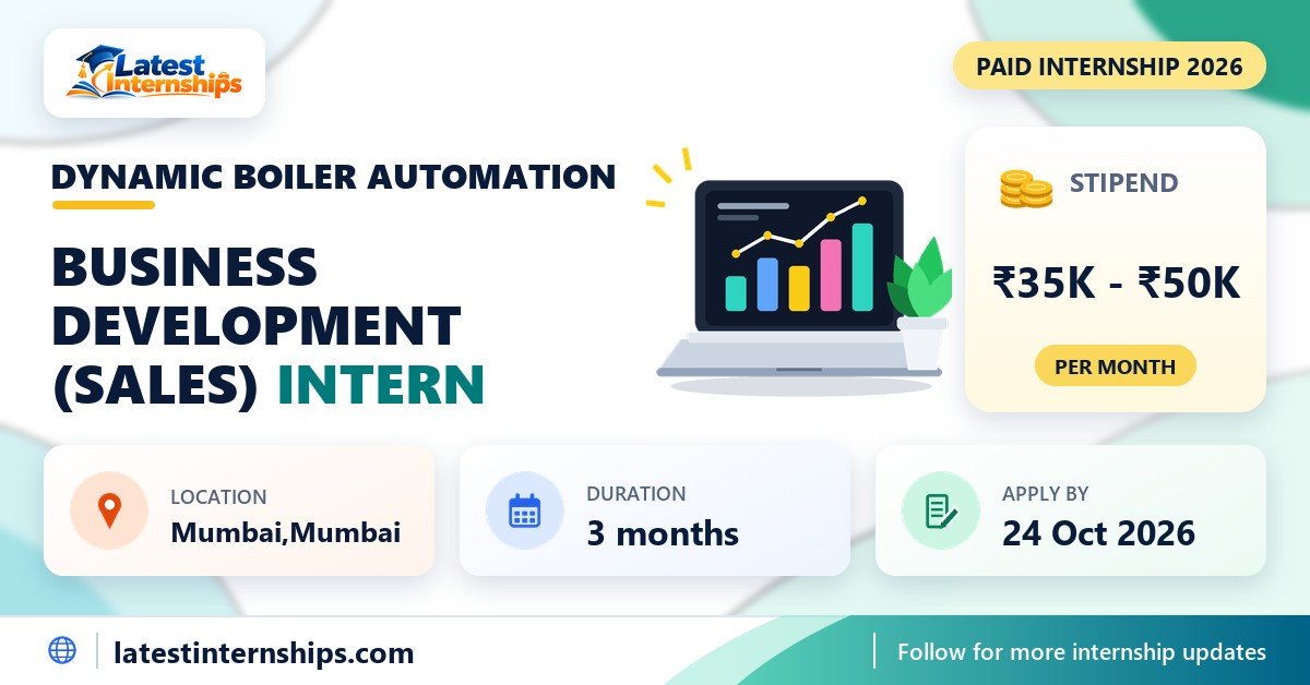 Dynamic Boiler Automation Business Development (Sales) internship banner with stipend, location, duration and last date