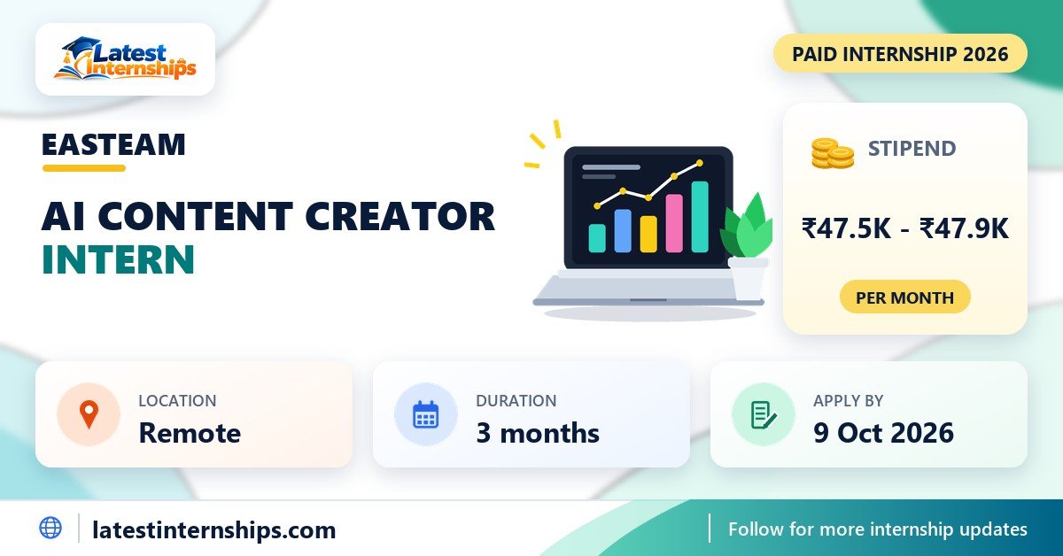 EASTEAM AI Content Creator internship banner with stipend, location, duration and last date