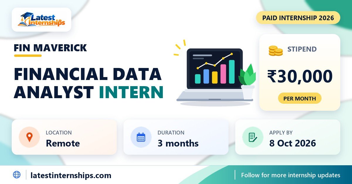 Fin Maverick Financial Data Analyst internship banner with stipend, location, duration and last date