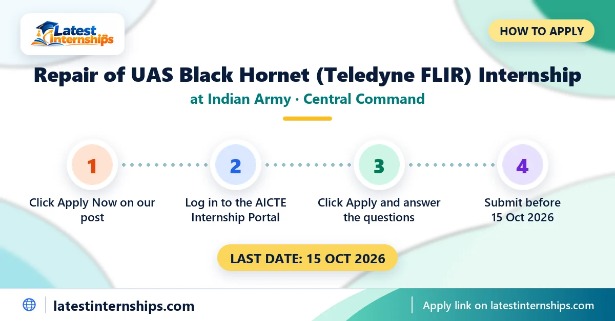 Steps to apply for the Indian Army Central Command Repair of UAS Black Hornet (Teledyne FLIR) internship on the AICTE Internship Portal, last date 15 Oct 2026