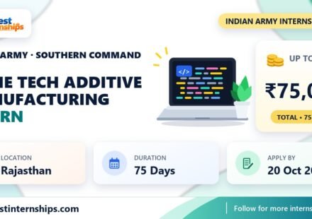 Indian Army Southern Command Niche Tech Additive Manufacturing internship banner with stipend, duration and last date