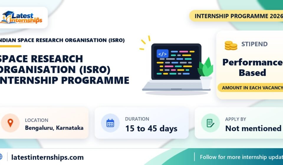 Indian Space Research Organisation (ISRO) Internship Programme 2026 banner with stipend, duration and how to apply