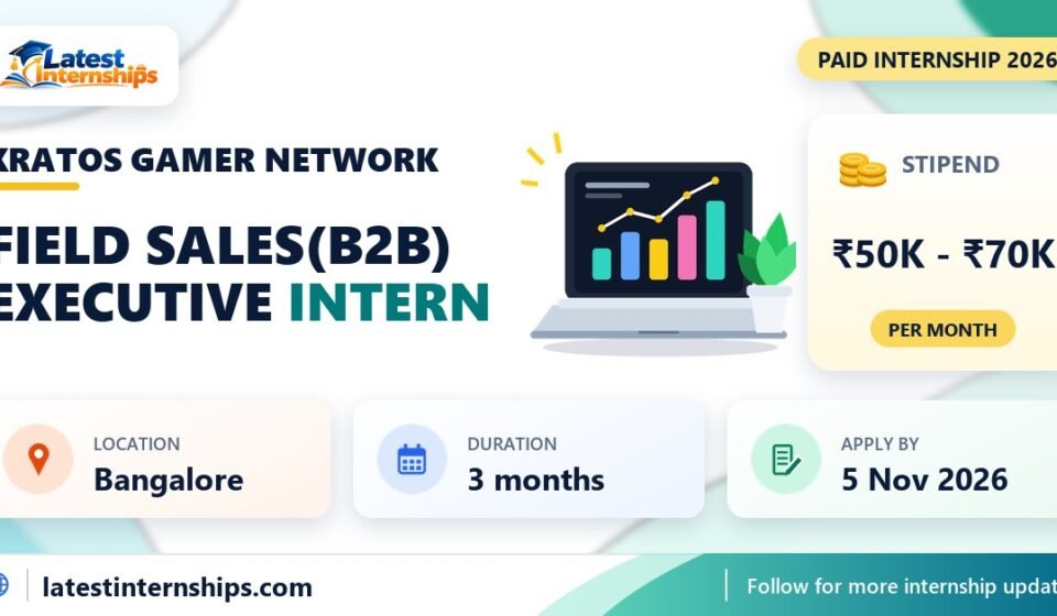 Kratos Gamer Network Field Sales(B2B) executive internship banner with stipend, location, duration and last date