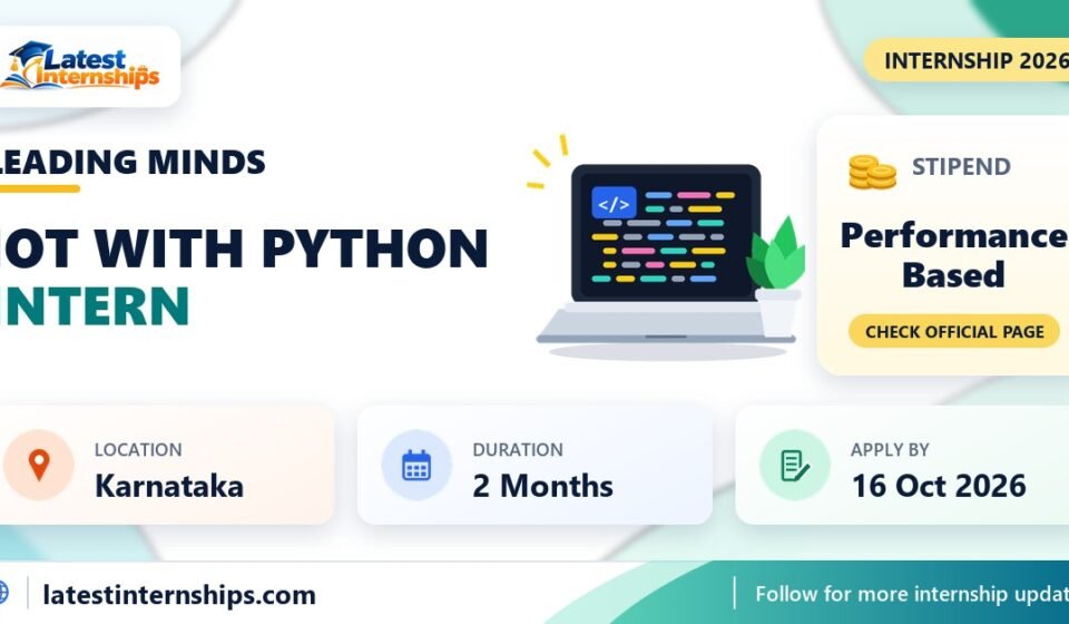 Leading Minds IOT with Python internship banner with stipend, location, duration and last date