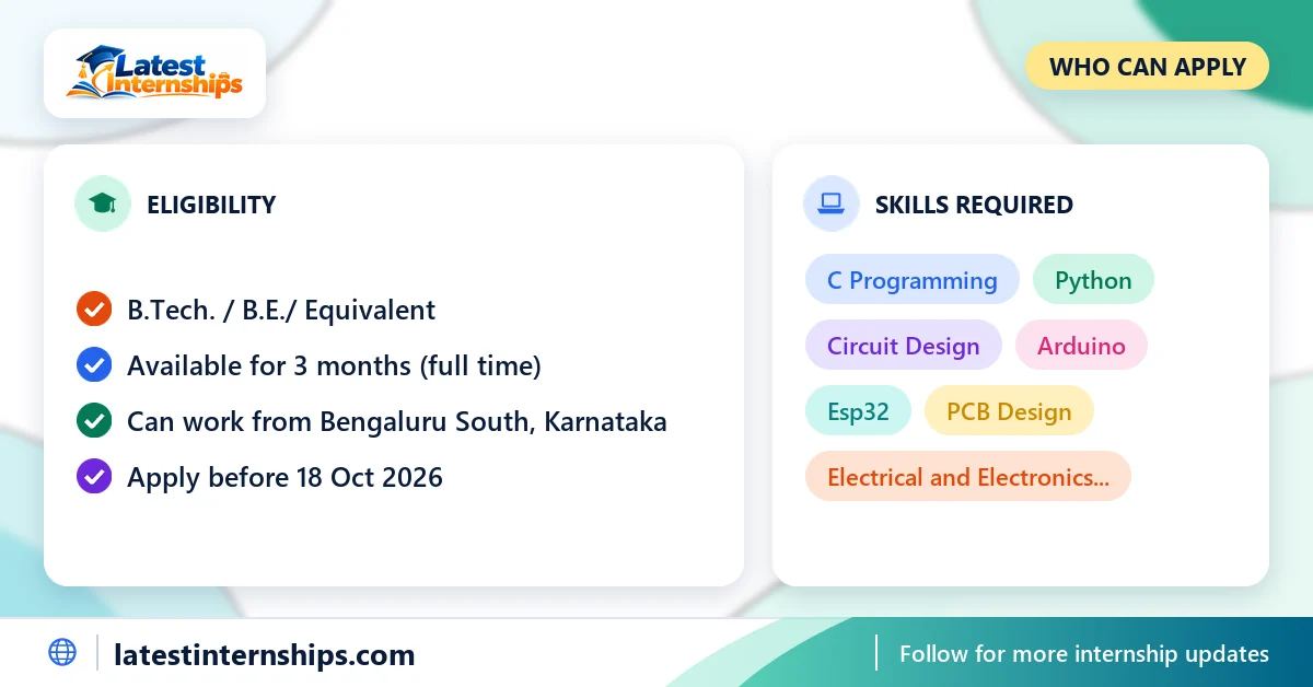 Eligibility checklist and skills for the PCB Design & Embedded Engineer internship at LearnElectronics India