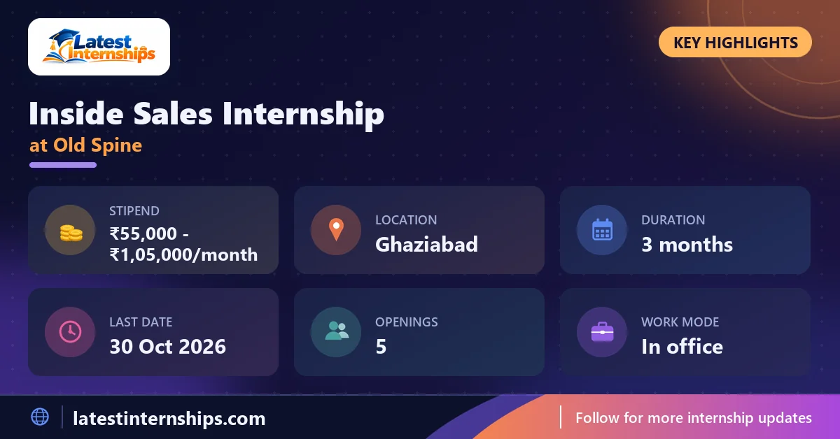 Key facts of the Old Spine Inside Sales internship: stipend, location, duration, last date, openings and work mode