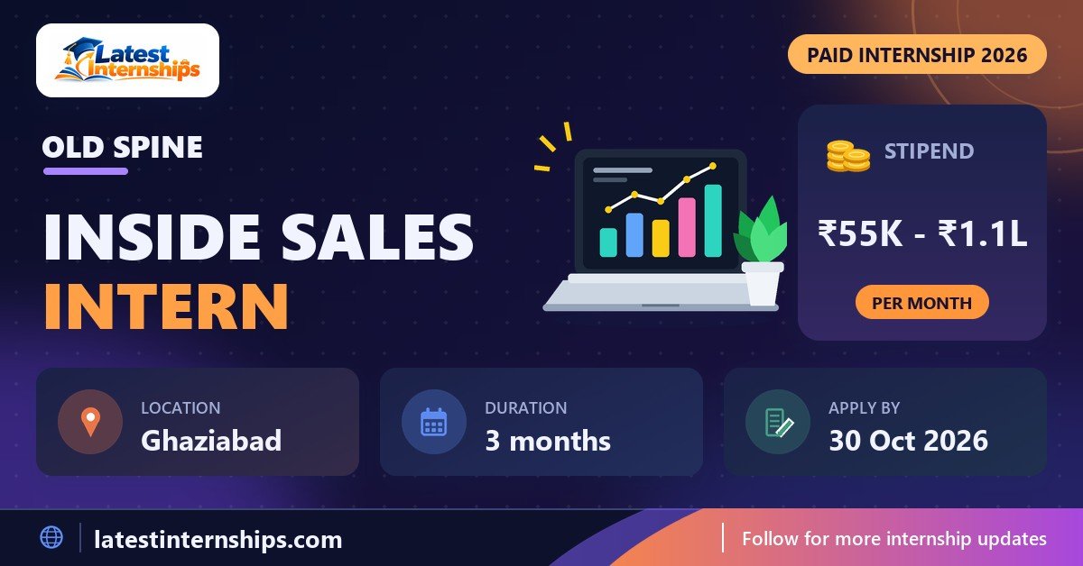 Old Spine Inside Sales internship banner with stipend, location, duration and last date