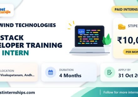 pixelwind technologies Fullstack Developer Training and internship banner with stipend, location, duration and last date