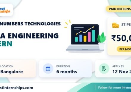 Primenumbers Technologies Data Engineering internship banner with stipend, location, duration and last date