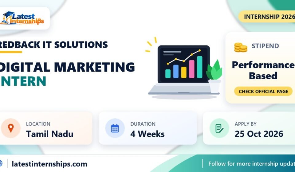 Redback IT Solutions Digital Marketing internship banner with stipend, location, duration and last date