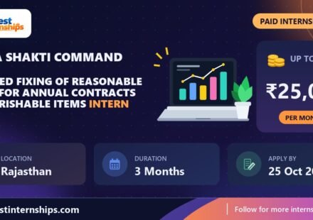Sapta Shakti Command AI-Based Fixing of Reasonable Rates for Annual Contracts for Perishable Items internship banner with stipend, location, duration and last date