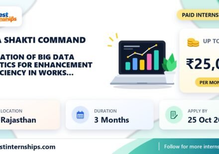 Sapta Shakti Command Application of Big Data Analytics for Enhancement of Efficiency in Works Function at HQ Command internship banner with stipend, location, duration and last date