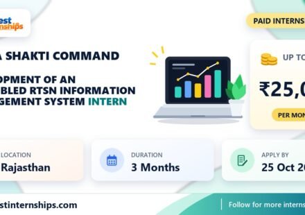 Sapta Shakti Command Development of an AI-Enabled RTSN Information Management System internship banner with stipend, location, duration and last date
