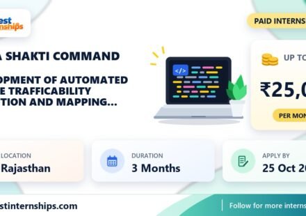 Sapta Shakti Command Development of Automated Vehicle Trafficability Prediction and Mapping System using Satellite, GIS and Underwater Autonomous Vehicle Inputs internship banner with stipend, location, duration and last date