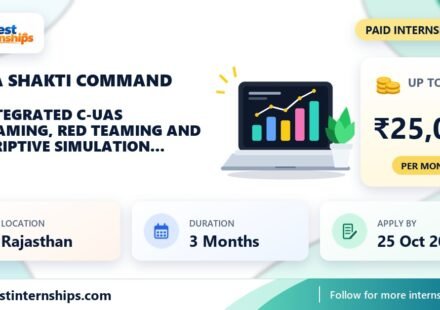 Sapta Shakti Command GIS-Integrated C-UAS Wargaming, Red Teaming and Prescriptive Simulation Engine internship banner with stipend, location, duration and last date