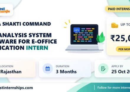 Sapta Shakti Command Log Analysis System Software for e-Office Application internship banner with stipend, location, duration and last date