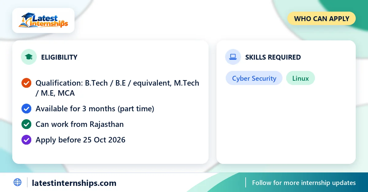 Eligibility checklist and skills for the Log Analysis System Software for e-Office Application internship at Sapta Shakti Command