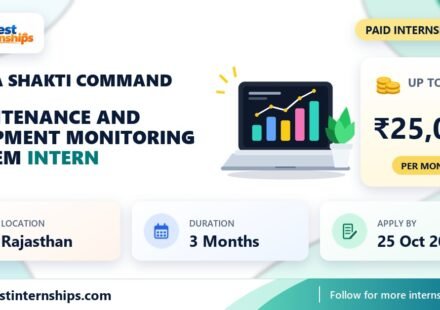 Sapta Shakti Command Maintenance and Equipment Monitoring System internship banner with stipend, location, duration and last date