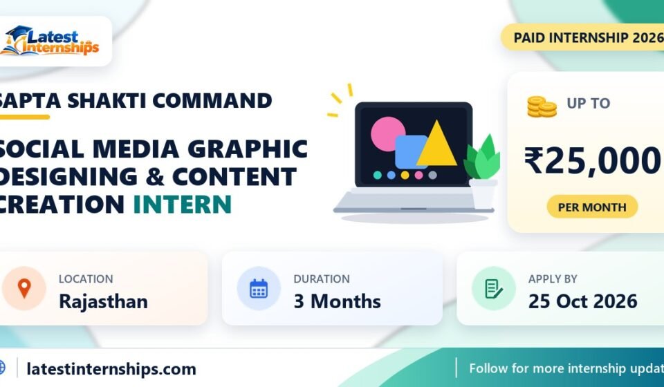 Sapta Shakti Command Social Media Graphic Designing & Content Creation internship banner with stipend, location, duration and last date