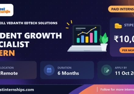 Sv3825 Skill Vedanth Edtech Solutions Student Growth Specialist internship banner with stipend, location, duration and last date