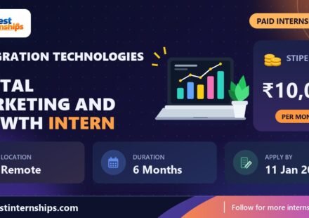 Techgration Technologies Digital Marketing and Growth internship banner with stipend, location, duration and last date