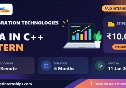 Techgration Technologies DSA in C++ internship banner with stipend, location, duration and last date