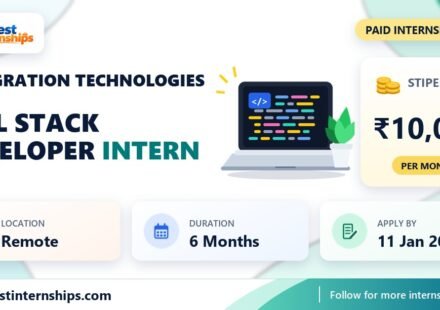 Techgration Technologies Full Stack Developer internship banner with stipend, location, duration and last date