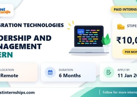 Techgration Technologies Leadership and Management internship banner with stipend, location, duration and last date
