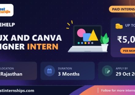 TechieHelp UI/UX and Canva Designer internship banner with stipend, location, duration and last date