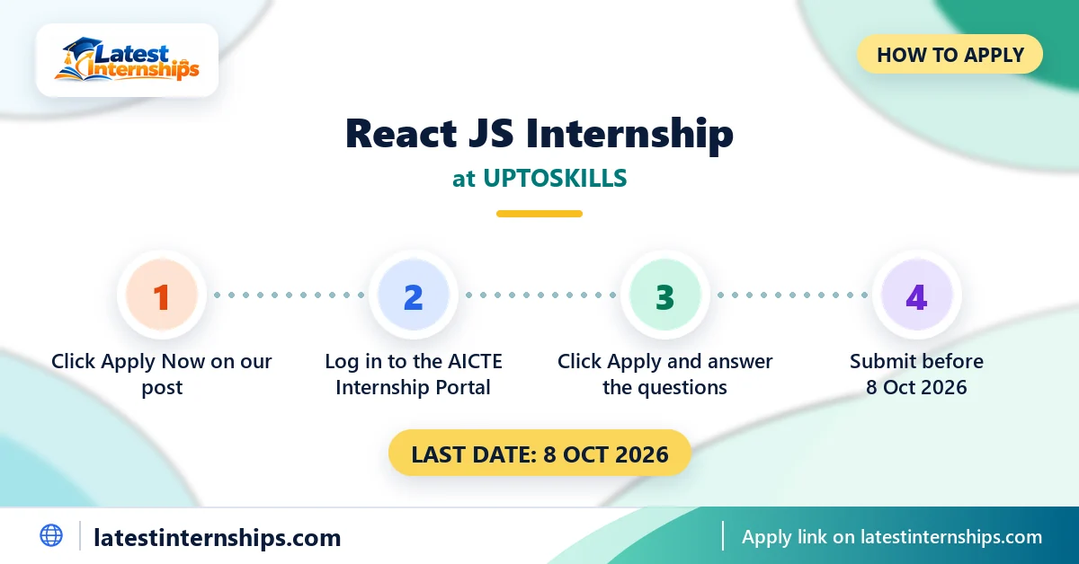 Steps to apply for the UPTOSKILLS React JS internship, last date 8 Oct 2026