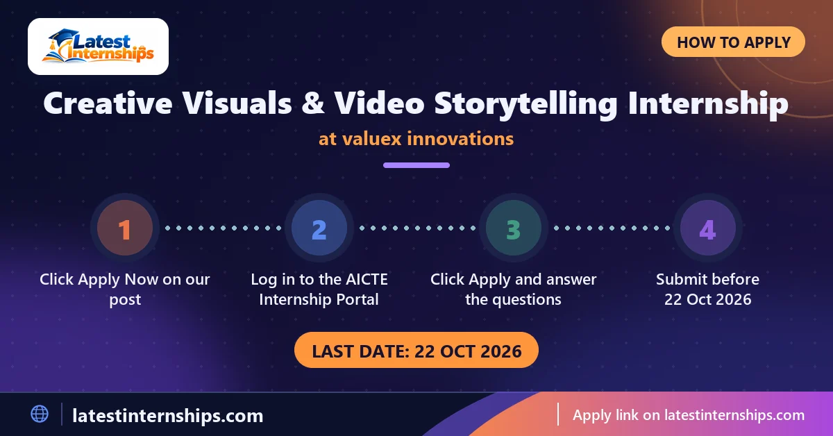 Steps to apply for the valuex innovations Creative Visuals & Video Storytelling internship, last date 22 Oct 2026