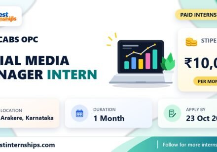 VYBE CABS OPC Social Media Manager internship banner with stipend, location, duration and last date