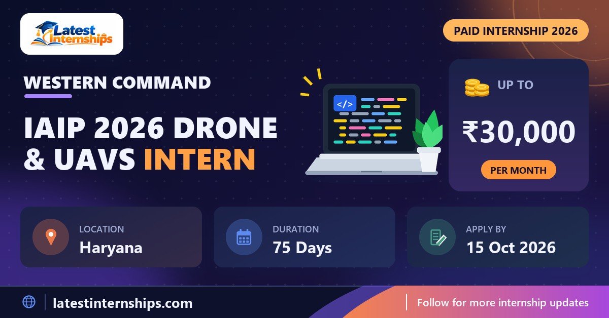 Western Command IAIP 2026 Drone & UAVs internship banner with stipend, location, duration and last date