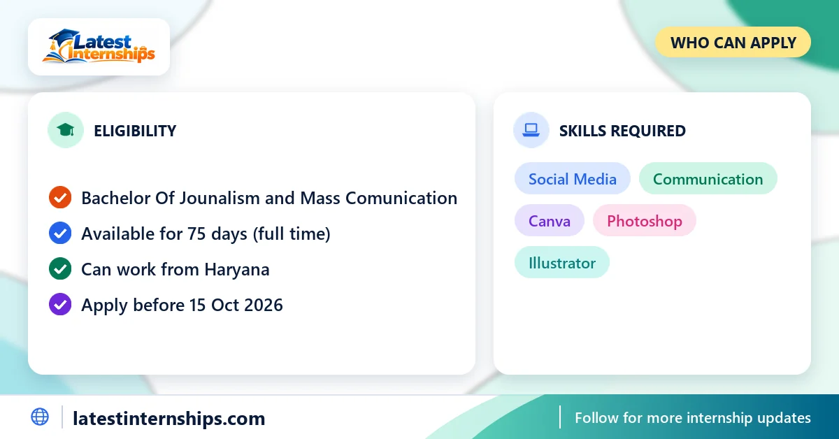 Eligibility checklist and skills for the Mass Communication & Content Creation internship at Western Command