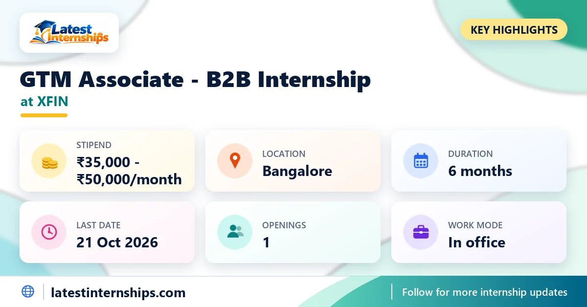 Key facts of the XFIN GTM Associate - B2B internship: stipend, location, duration, last date, openings and work mode