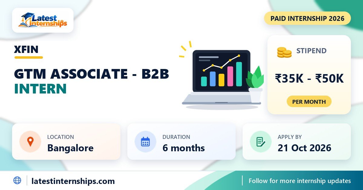 XFIN GTM Associate - B2B internship banner with stipend, location, duration and last date